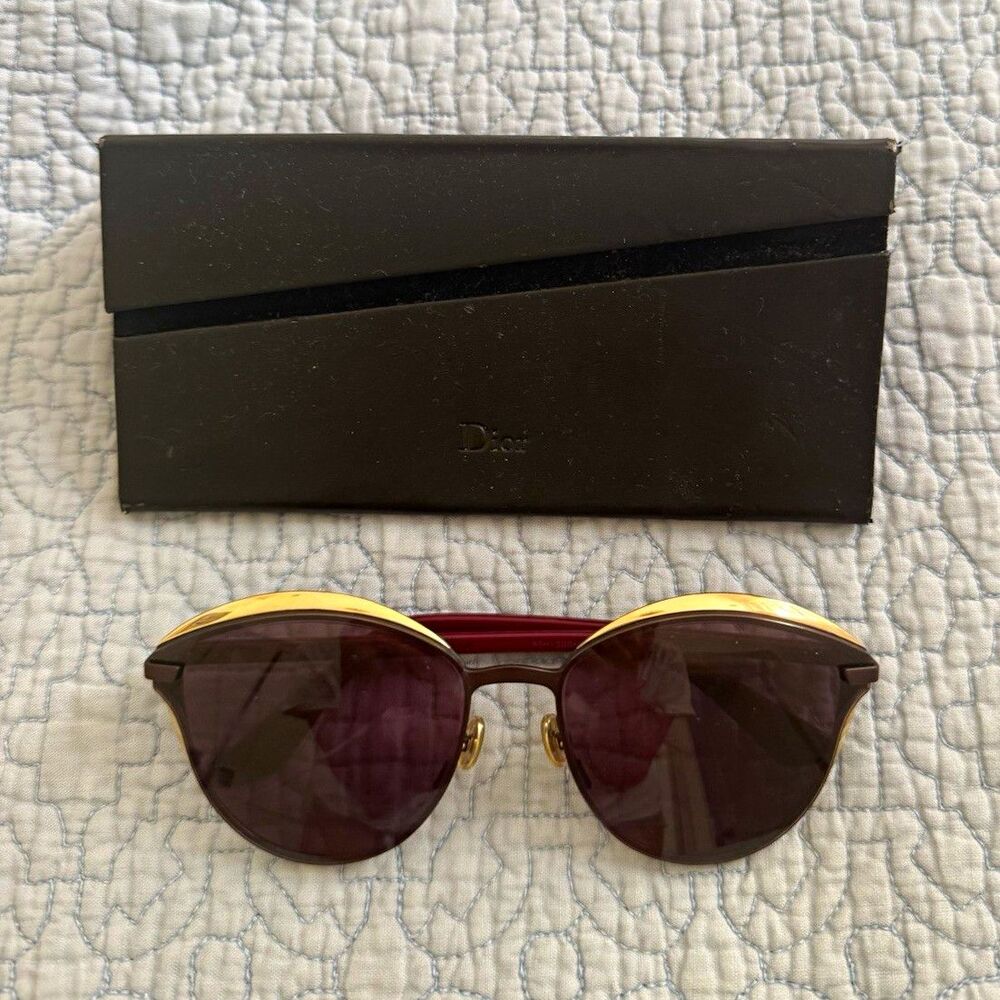 Dior Rare Murmure Women’s Round Metal Sunglasses Burgundy Frame Brown Tinted